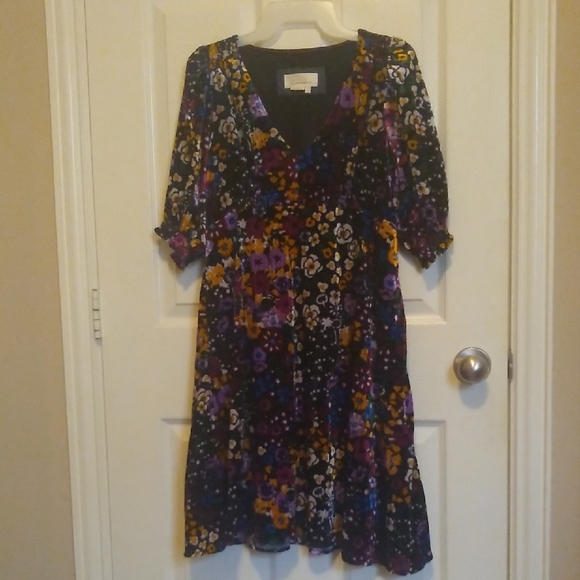 Anthropologie Velvet Floral V-Neck Dress With Pockets Women's Size 2 EUC - Picture 3 of 3